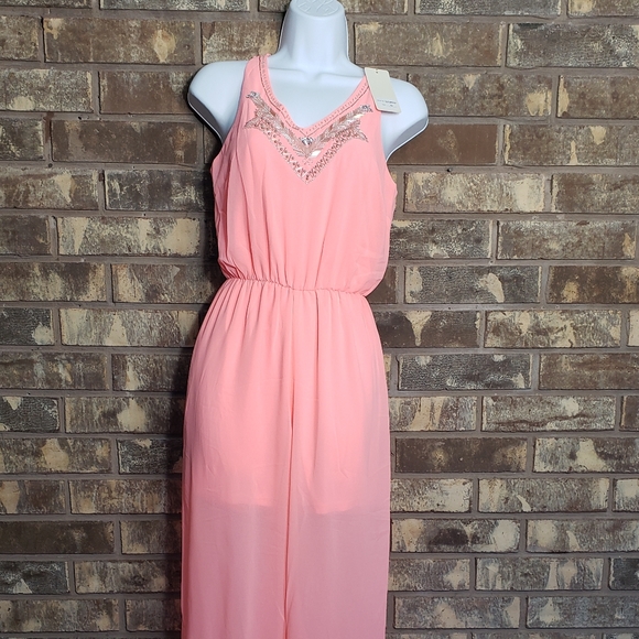 the clothing company Pants - The Clothing Company sz S pink beaded jumpsuit